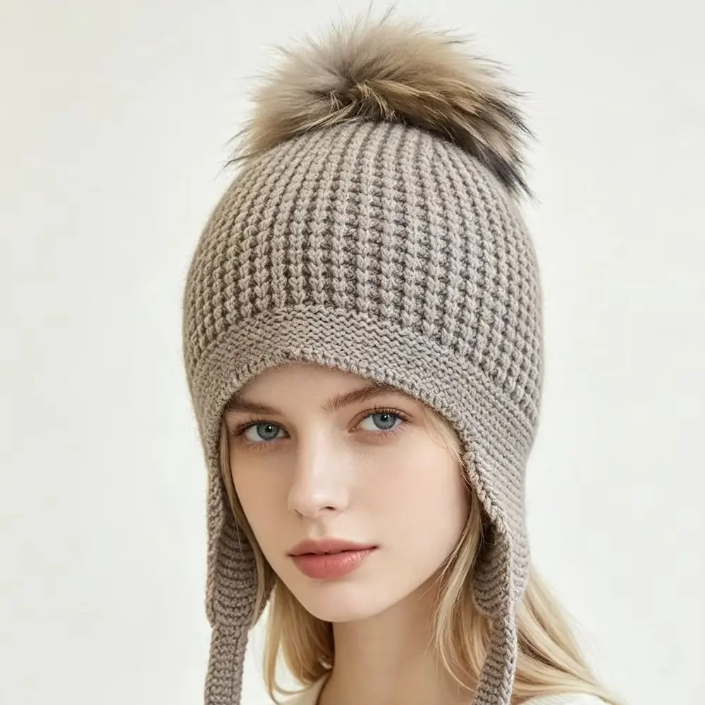 2026 Women Winter Hat Real yak wool with pom pom Winter Hats For Women Fashion Warm Beanie Hats Women Solid Adult Cover Head Cap