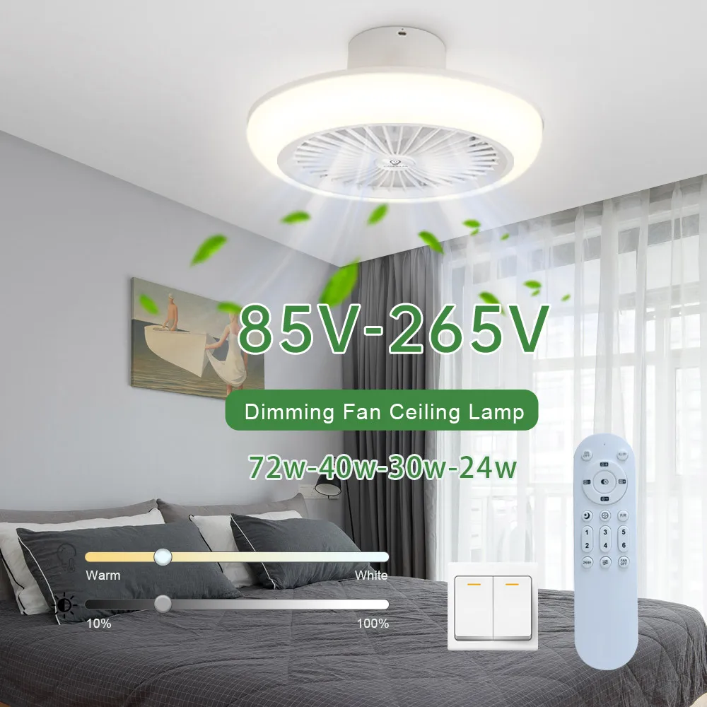 110V 220V Dimmable Ceiling Fan Lamp  Electric Ceiling Fan Light With 3 Colors Remote Control For Room Living Room Kitchen Light