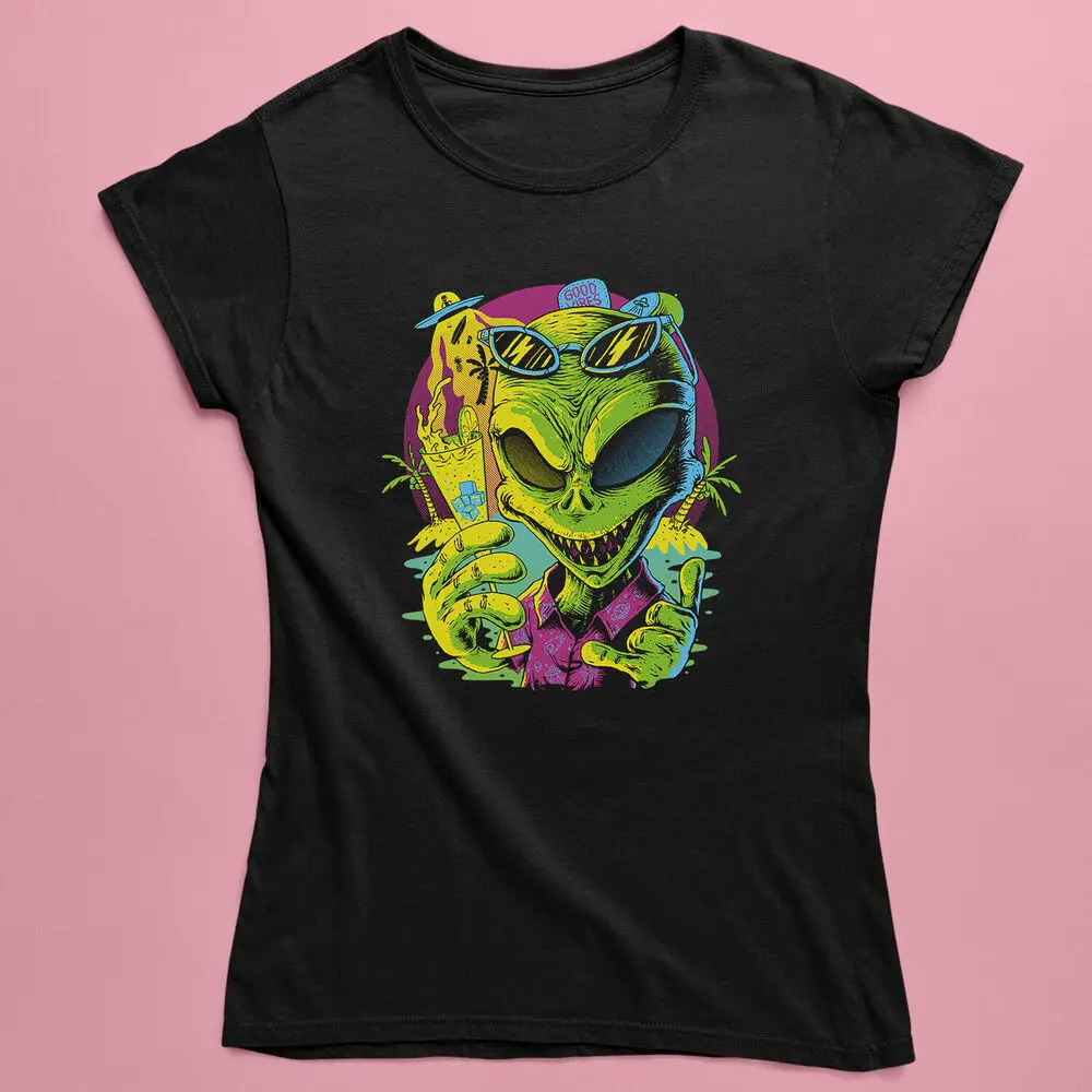 Cool Alien with Drink Camiseta gráfica – Extraterrestre - Camiseta para hombre y mujer