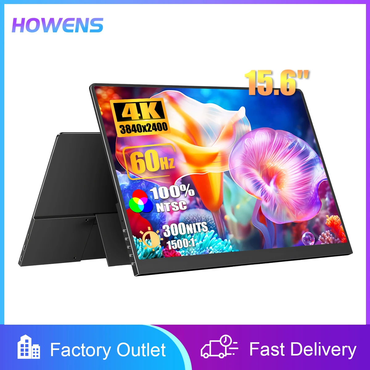 15.6Inch 4K UHD Portable Monitor 3840x2400 60Hz IPS Gaming Display USBC HDMI VESA for Laptop Phone PS5 PC External Second Screen