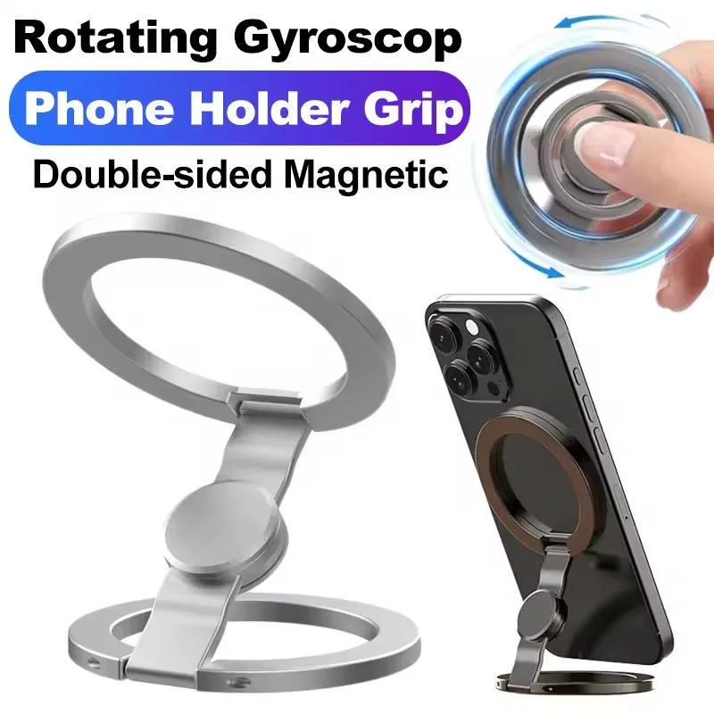 

2in1 Double-sided Magnetic Rotating Gyroscope Phone Holder Grip for IPhone 17 Air 16 15 14 Pro Max Phone Mount Stand for MagSafe