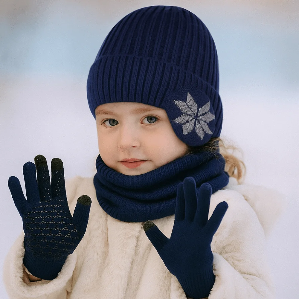 3 قطعة/المجموعة لينة بلون قبعة وشاح قفازات مجموعة Coldproof إيرفلاب محبوك قبعة دافئة سميكة لمس قفازات في الهواء الطلق