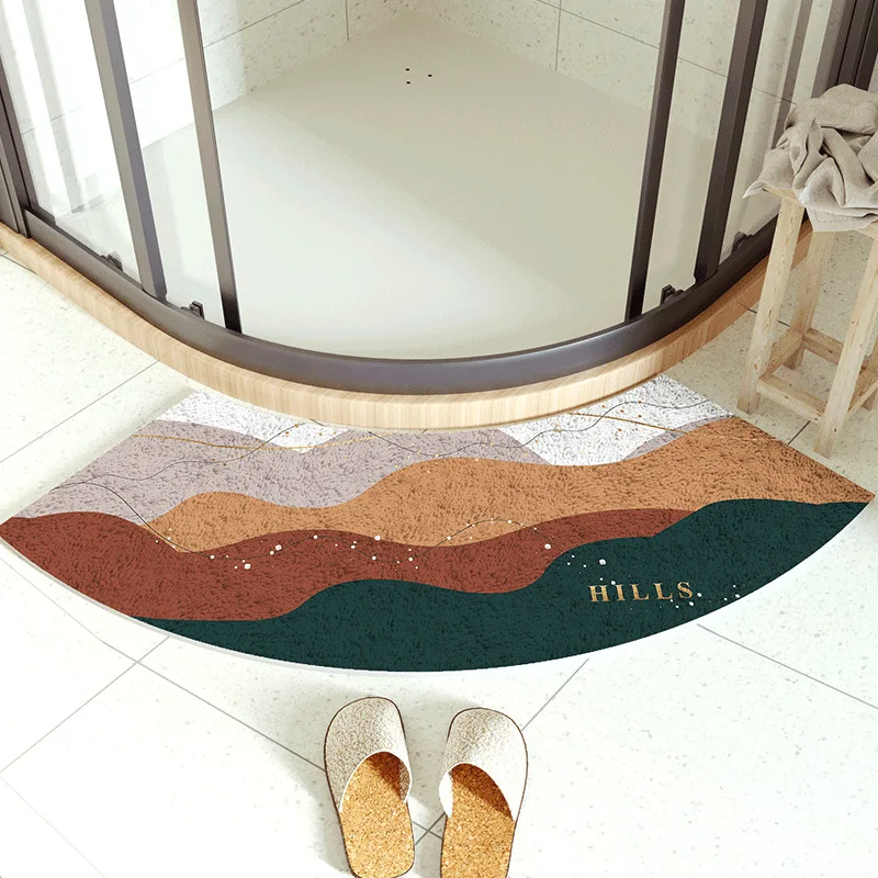 New non-slip round bathroom mat absorbent shower room door mat children fan-shaped foot mat