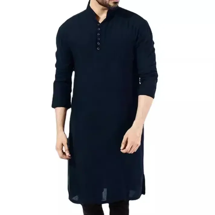 LIBIELIY Abaya Camicie da uomo Abito a maniche lunghe Chemise islamico Elegante caftano Abito uomo pakistano Abiti indiani Abbigliamento musulmano Eid