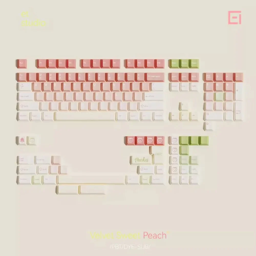 Velvet Sweet Peach Theme Keycap 140 Keys PBT Thermal Sublimation Cherry Profile Custom Gaming Mechanical Keyboard Accessories