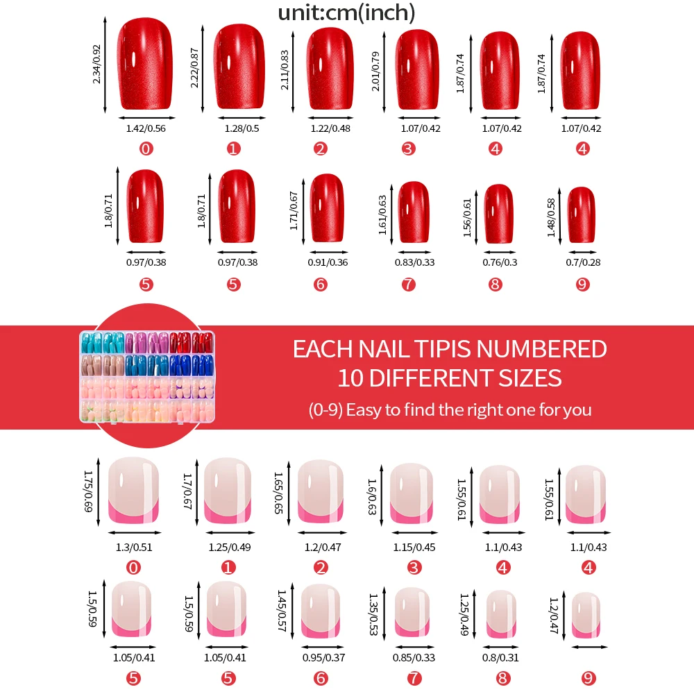 288pcs Colorful French&Cat's Eye Fake Nails Mixed 12Colors Short Square/Coffin Press On Nail Glossy French Tips False Fingertips view 5