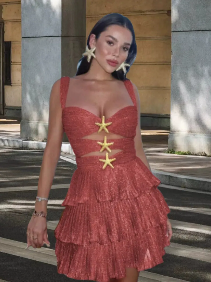 Abito corto a sirena Abito corto elegante da donna con fasciatura ritagliata senza maniche Halter a vita alta Mini abito a trapezio Moda HBJ8