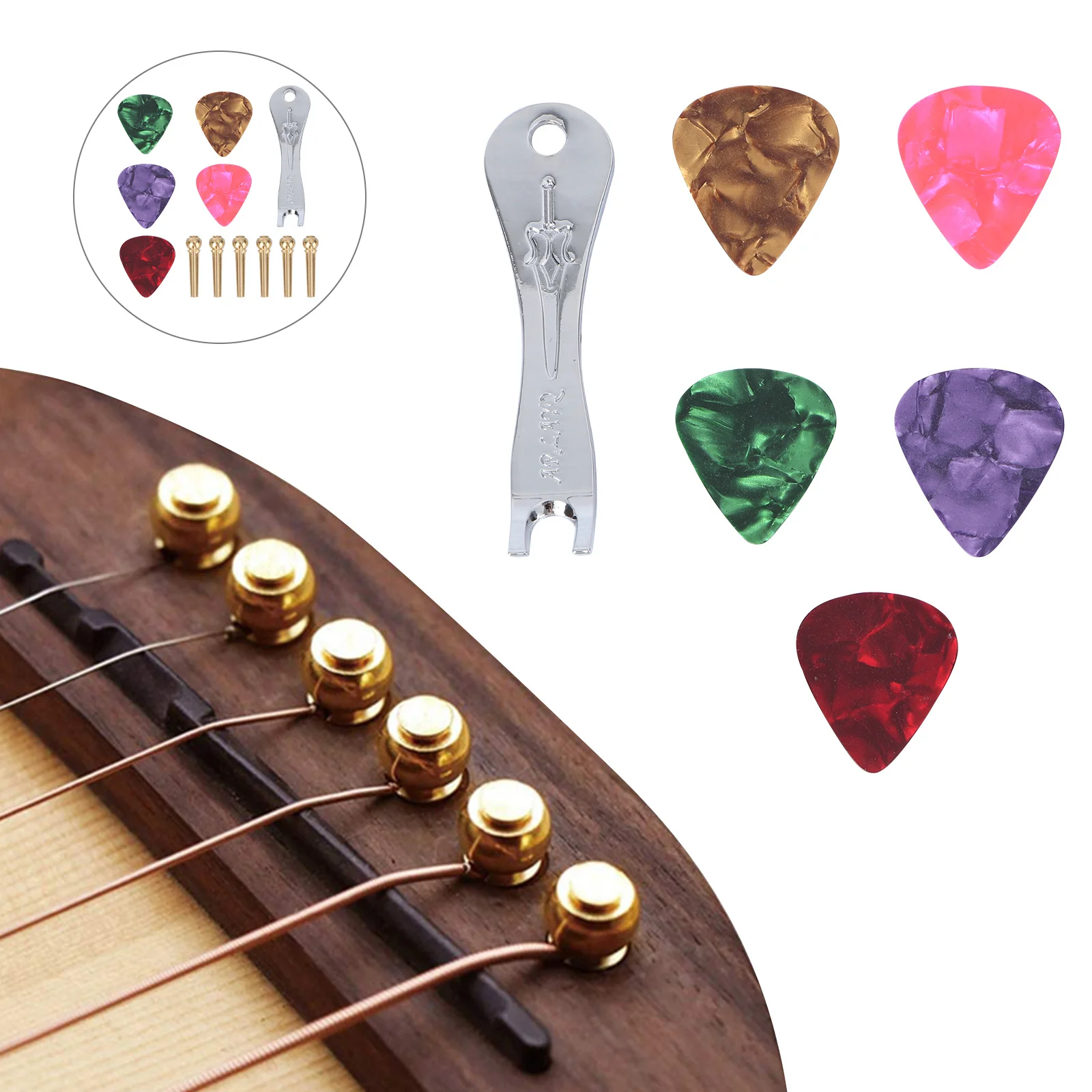 

1 set 1 Set Guitar Bridge Pins With Puller Tool Durable Replacement For Acoustic Classical Folk Guitar Ukulele Repair Supplies