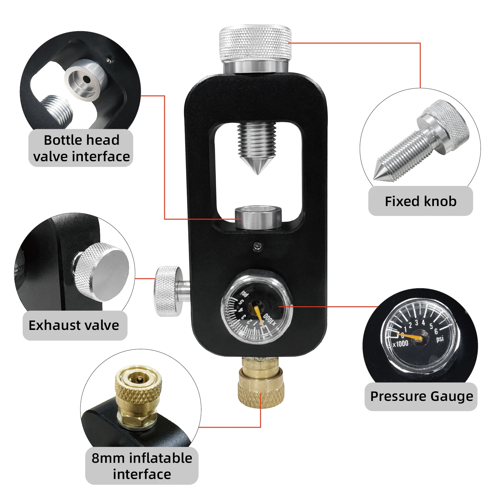 High Pressure Scuba Fill Adapter Charging Station For HPA Air Tank With Stainless Steel Braided Hose
