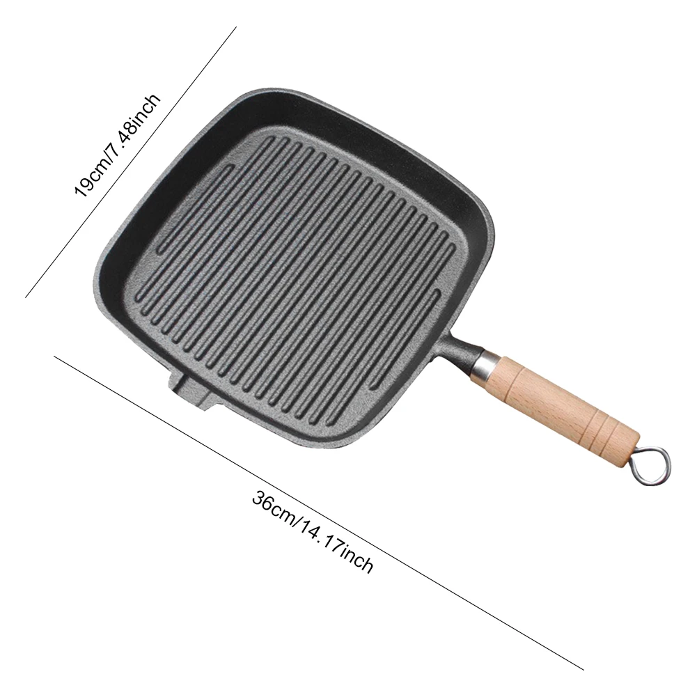 

Cast Iron Skillet Frying Pan with Wooden Handle Uncoated Non-stick Cooking Pot Steak Skillet Camping Indoor and Outdoor Use