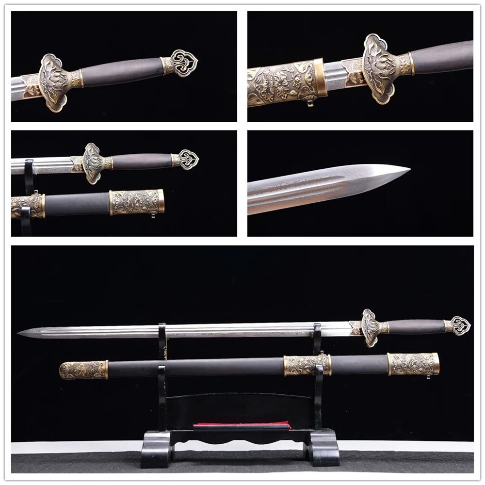 Good Tradition Handmade Forging Battle Ready Jian Four Sided Sword Martial Art Sword Damascus Steel Blade Full Tang Ebnoy Sheath