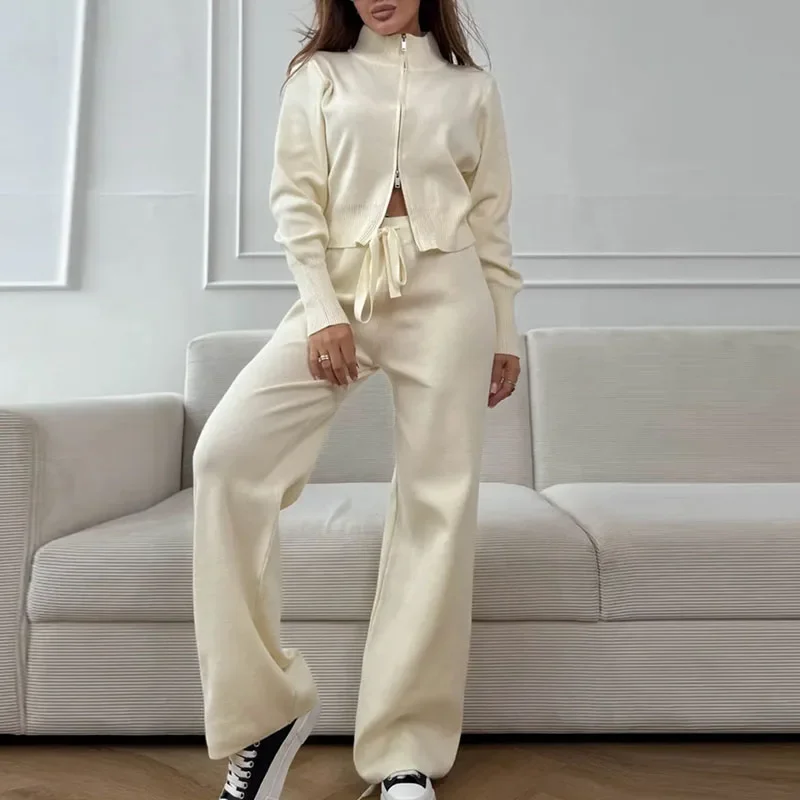 

Fashion Stand Collar Long Sleeve Jacket&Pants Sets Leisure Women Solid Color Sportwear Autumn Winter New Commute Two Piece Suits