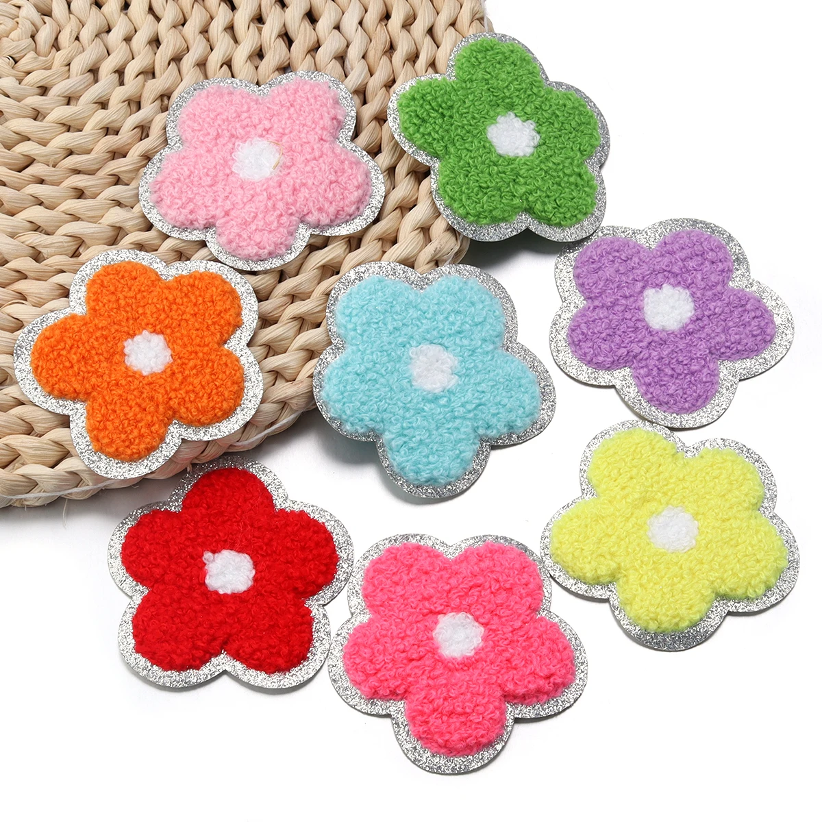 10pcs 6cm Color Flowers Patches Embroidery Towel Ironing Applique for DIY Clothing Hats Bag Patch Sewing Decoration Supplies