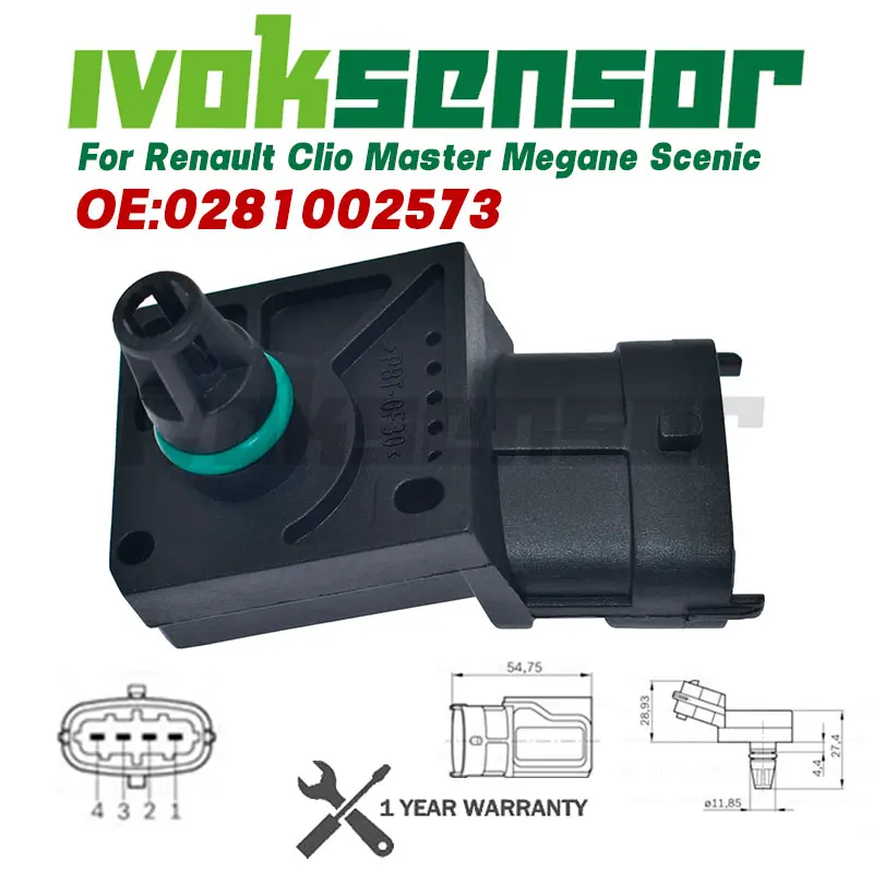 

Intake Air Manifold Absolute Boost Pressure MAP Sensor For Renault Clio Master Megane Scenic 0281002573 8200146271 223658143R