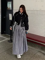 White High Waist f Skirt Women's Spring 2024 New Sweet Anti-Aging Folded Design Slimming Bla Long Skirt Commute Korean S... - Image 2