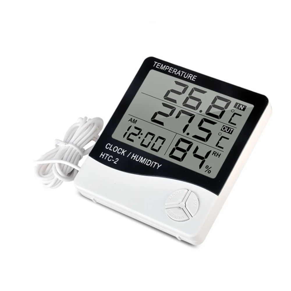 LCD Electronic Digital Temperature Humidity Meter Thermometer Hygrometer Indoor Outdoor Weather Station Clock HTC-1 HTC-2