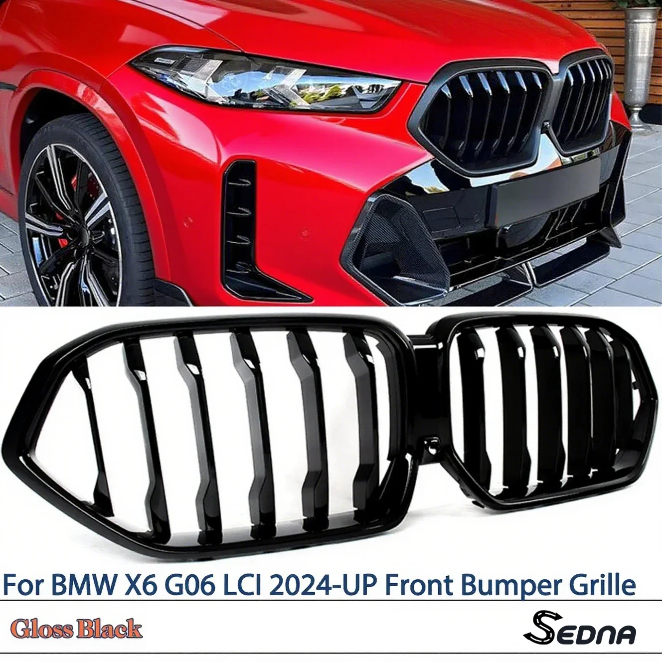 

Car Front Radiator Kidney Bumper Hood Grille for BMW X6 G06 M60I LCI 2019-2025 Front Bumper Grille Glossy Black Decoration Trim