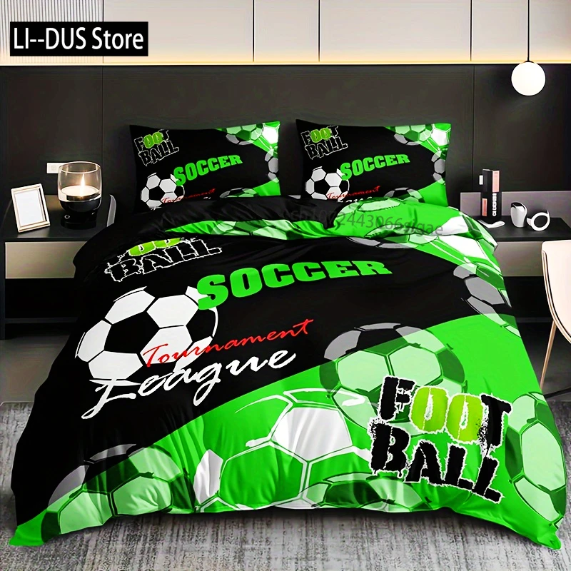3-Piece Soccer Frenzy Duvet Cover Set - Soft Microfiber Bedroom Decor With Vivid 3D Sports Pattern - No Core, Includes 1 Duvet