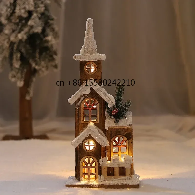 2026 hot for Christmas LED Wooden House Town Scene Figurines Ornaments Xmas Party Festival Holiday Winter Decoration