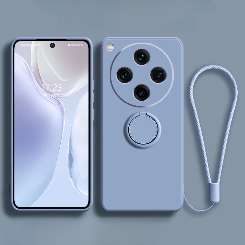 For Oppo Find X8 Pro Liquid Silicone Phone Case with Ring Lanyard Kickstand for OPPO FindX8 X8Pro Protective Shell Back Cover