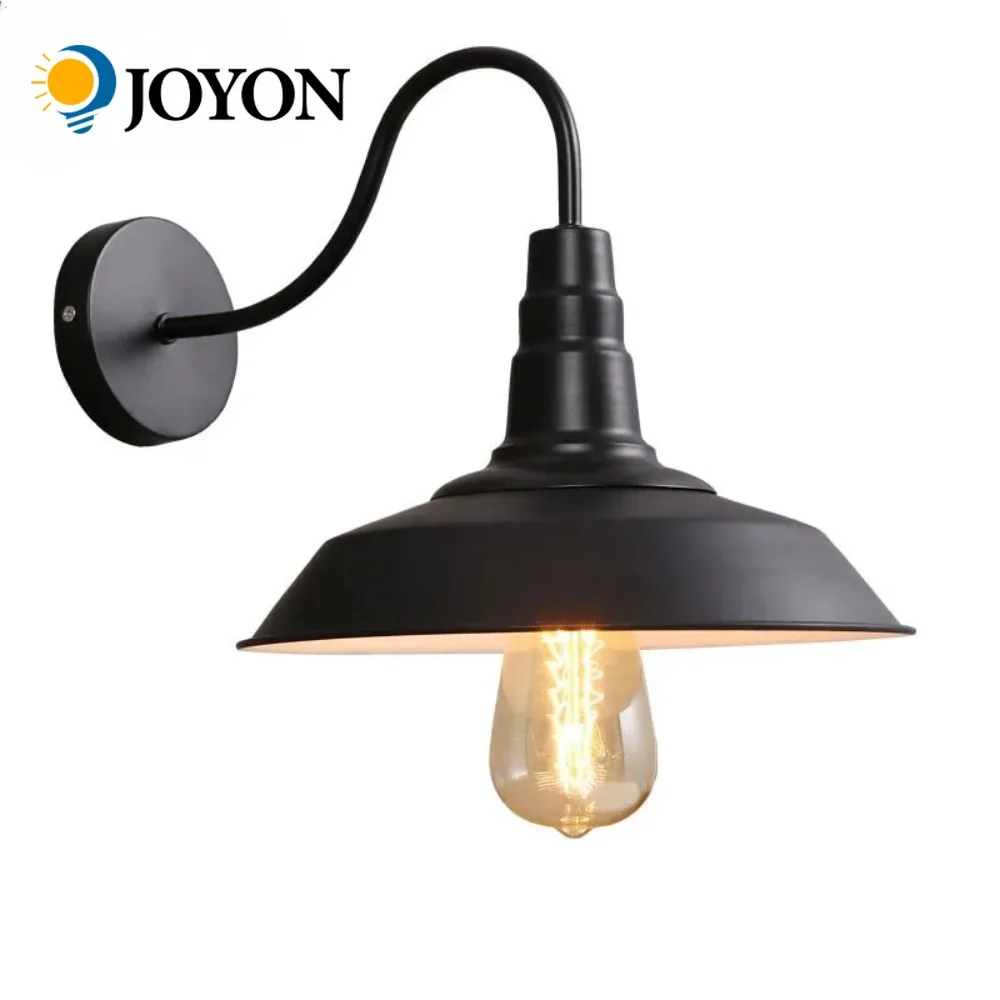 

JOYON Vintage Wall Lamp Led Light E27 Edison Light Loft Retro Iron Paint American Simplicity Black Pot Cover with Lamp Shade