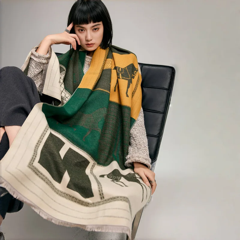 العلامة التجارية الجديدة النمط الوطني الكشمير وشاح الشتاء النساء الباشمينا شالات بطانية دافئة يلتف الإناث فولارد باندانا الأوشحة السميكة