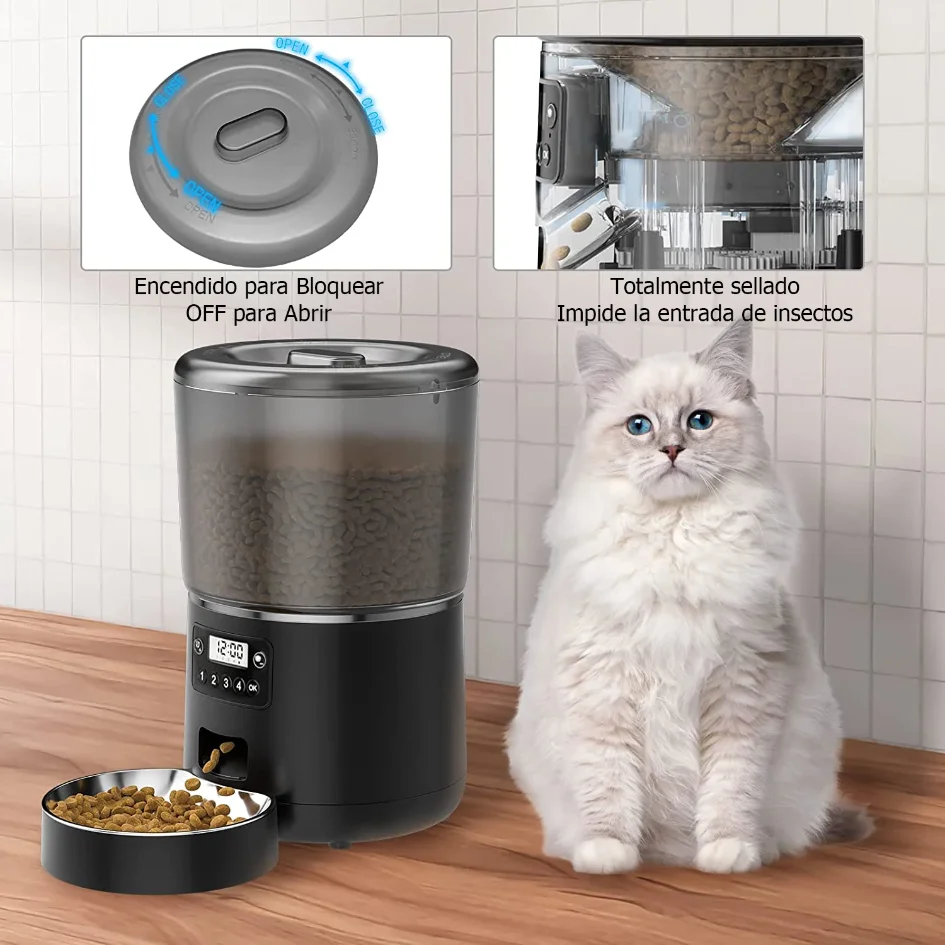

Automatic Pet Feeder 4L Automatic Cat Food Dispenser Smart Control Bug and Snag Resistant Cat Dog Timer Feeder