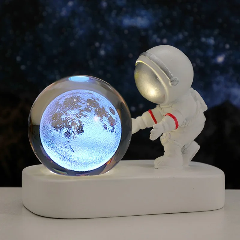 Astronauta céu estrelado cristal bola noite luz, decoração luminosa desktop, atmosfera luz, natal e presente de aniversário para criança