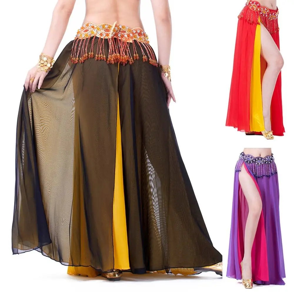 Falda de baile de gasa a la moda, falda bohemia española con borlas, falda brillante para el sol, accesorios para danza del vientre, disfraces de espectáculo