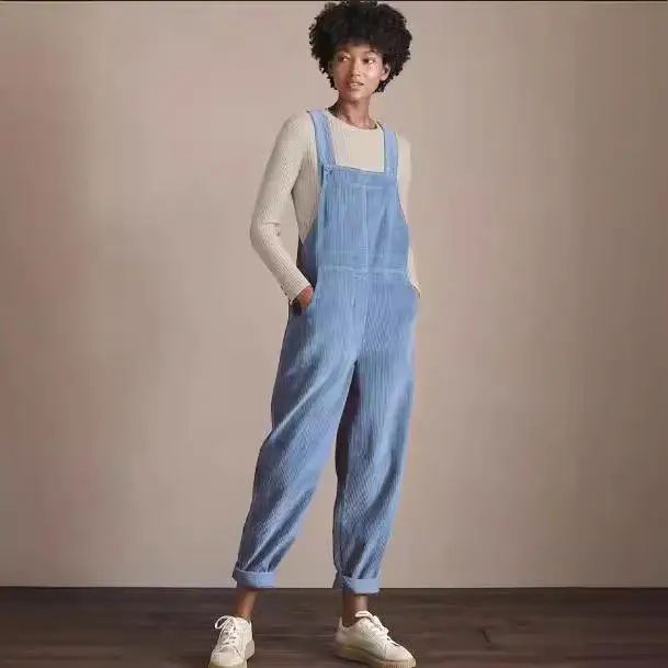 

Женские повседневные брюки-комбинезон из вельвета с карманами, на резинке, из полиэстера