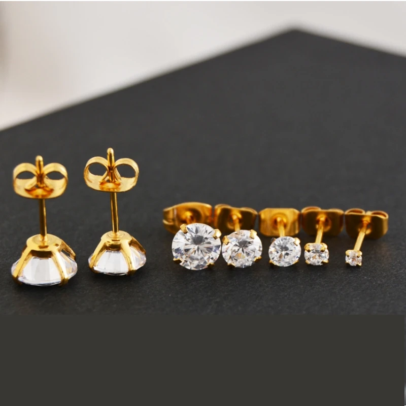Edelstahl, von Mini 1,5 mm bis 8 mm, kurze, klassische, weiße, runde AAA-Zirkonia-Ohrstecker für Damen und Herren – Detail 1