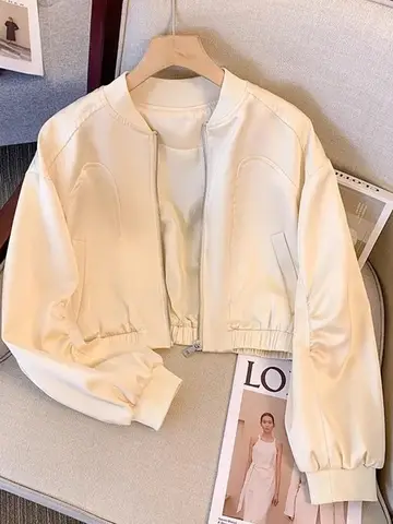 Baseball Y2k Satin Jackets Women Slim Long Sleeve Streetwear Vintage Short Coats Vintage Korean Pockets O Neck Fall Winter Tops