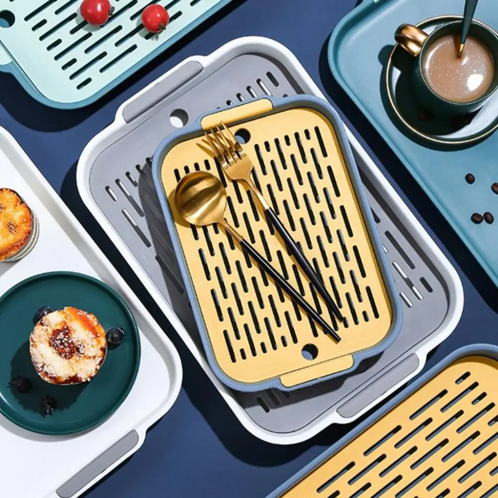 Fashion Practical Double-layer Draining Board Household PP Material Tableware Storage Cup Drying Rack Fruit Tray Drain Tray