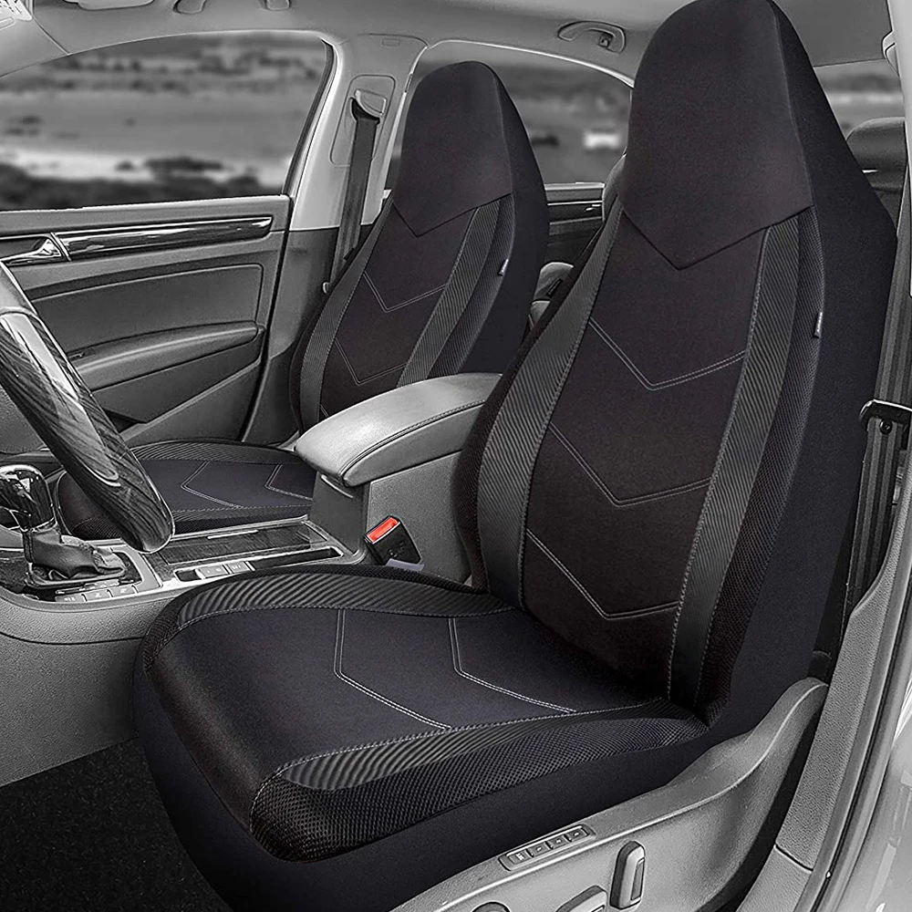 Universal 2 Front Sports Car Seat Covers Breathable Mesh Fabric Carbon Fiber Texture Seat Cushion Fit Car SUV Van Racing seat