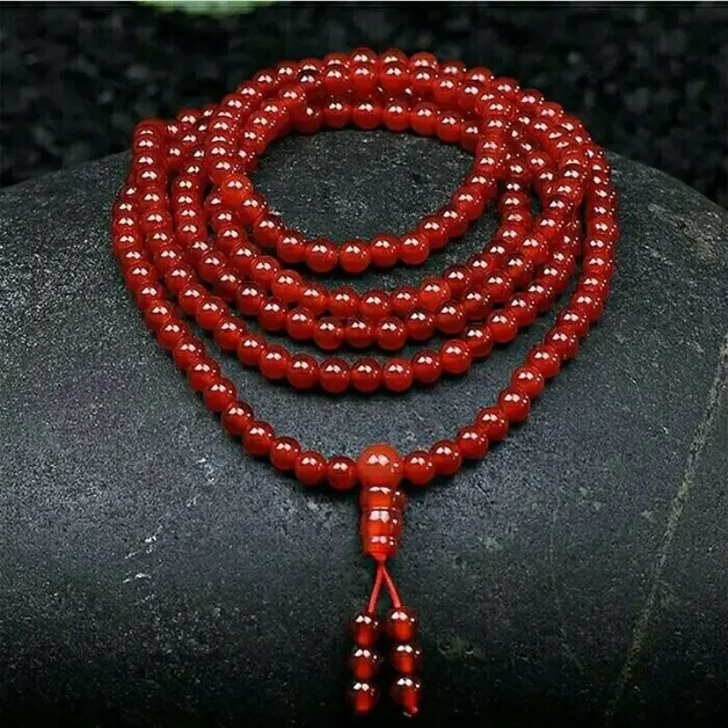 UMQ Natural raw stone red agate bracelet beads, Buddha beads, prayer beads, men's and women's hand woven bracelet accessories