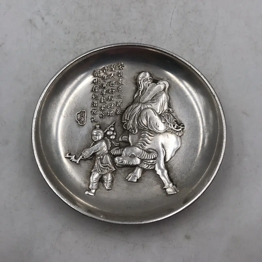 boy and grandpa herd cattle plate Statue Sculpture Figurine Home Decoration