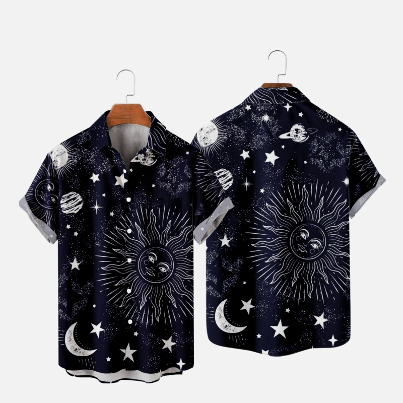 Men\'s Hawaiian T-Shirt For Women Moon Star Space Pattern Harajuku Hombre Fashion Shirt Casual Beach Oversized Clothes 6