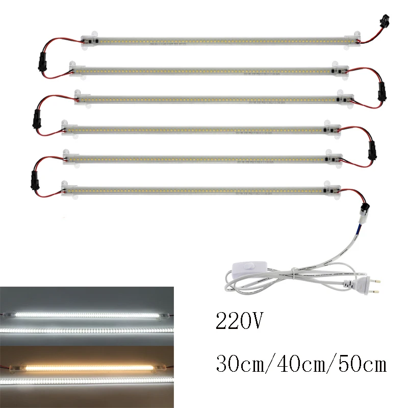 30/40/50CM 220V Led Rigid Strips + EU Plug 72LED Kitchen Under Cabinets Fluorescent Floodlight Tube Lamp Super Bright Bar Lights