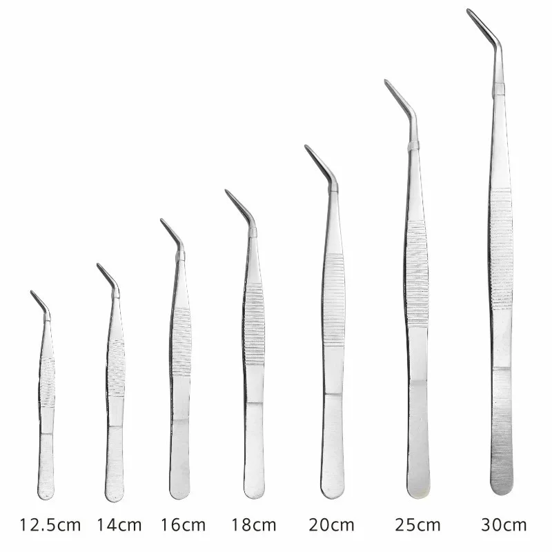 Non-slip Stainless Elbow Eyelash Curved Bent Tweezers Aquarium Jewelry Clip Medical Ear Wax Removal Forceps Pet Feeding Tool