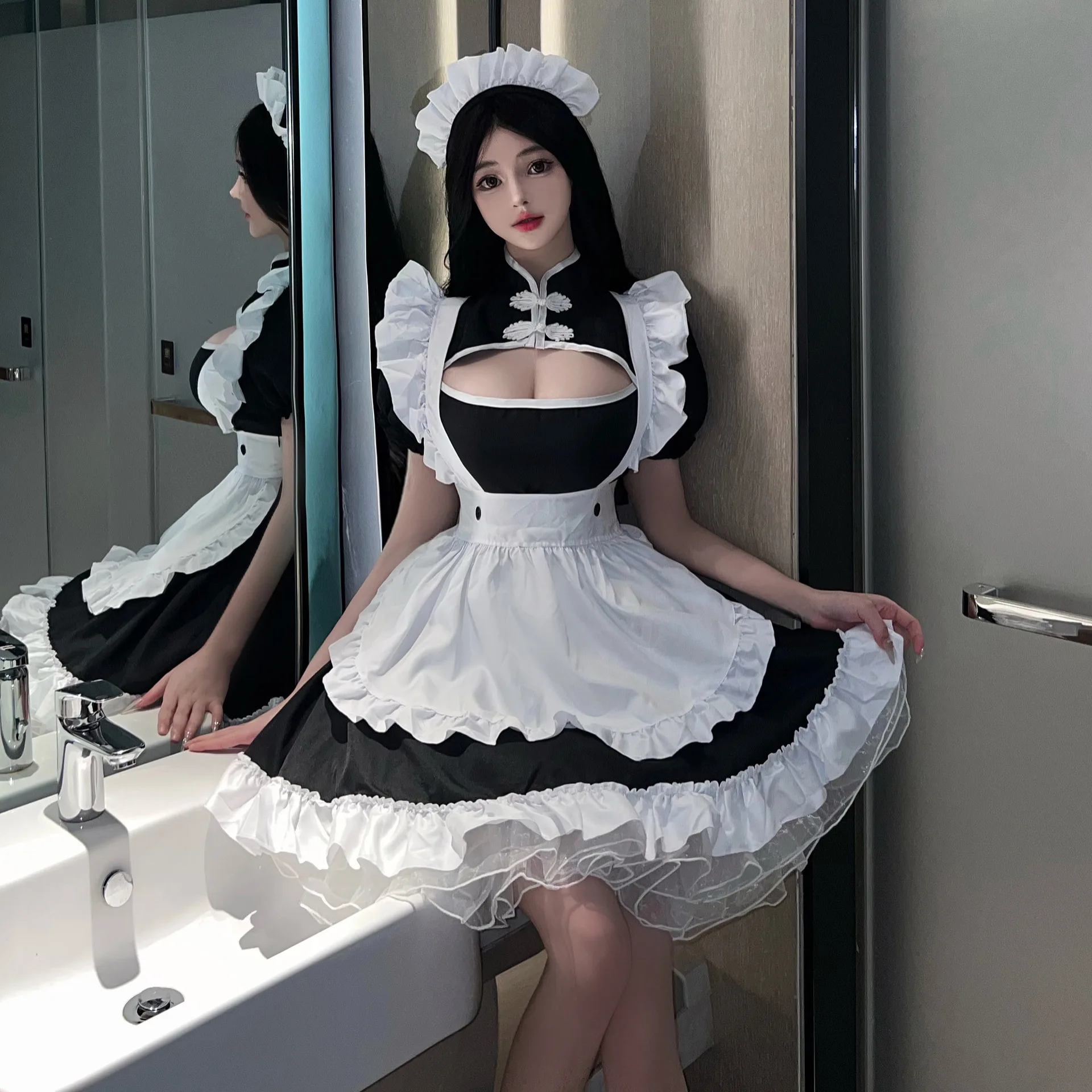 

Сексуальное женское белье для женщин, сексуальное контрастное кружевное нижнее белье горничной, платье, костюмы на Хэллоуин, комплекты