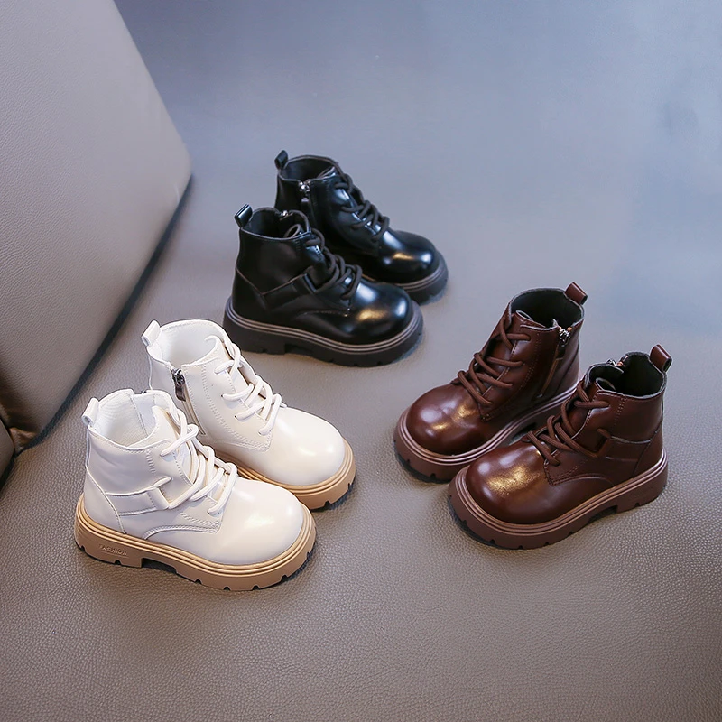 

Children's Boots 3-18 Years Old Four Seasons Models Boys Girls Single Shoes Beige Soft Bottom Non-slip Padded Kids Leather Boots