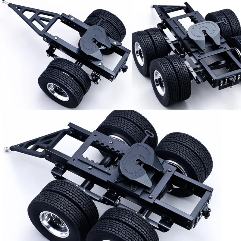 Metal Double Axle Trailer with Traction for Tamiya 1/14 RC Truck for SCANIA 770S R620 for Volvo FH16 for ACTROS 3363 Car