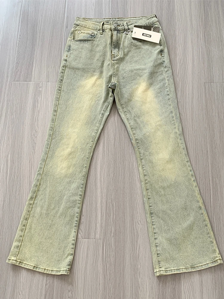 

Винтажные мужские джинсы с ножом желтого цвета Waed, прямые брюки в американском стиле, эластичные расклешенные брюки