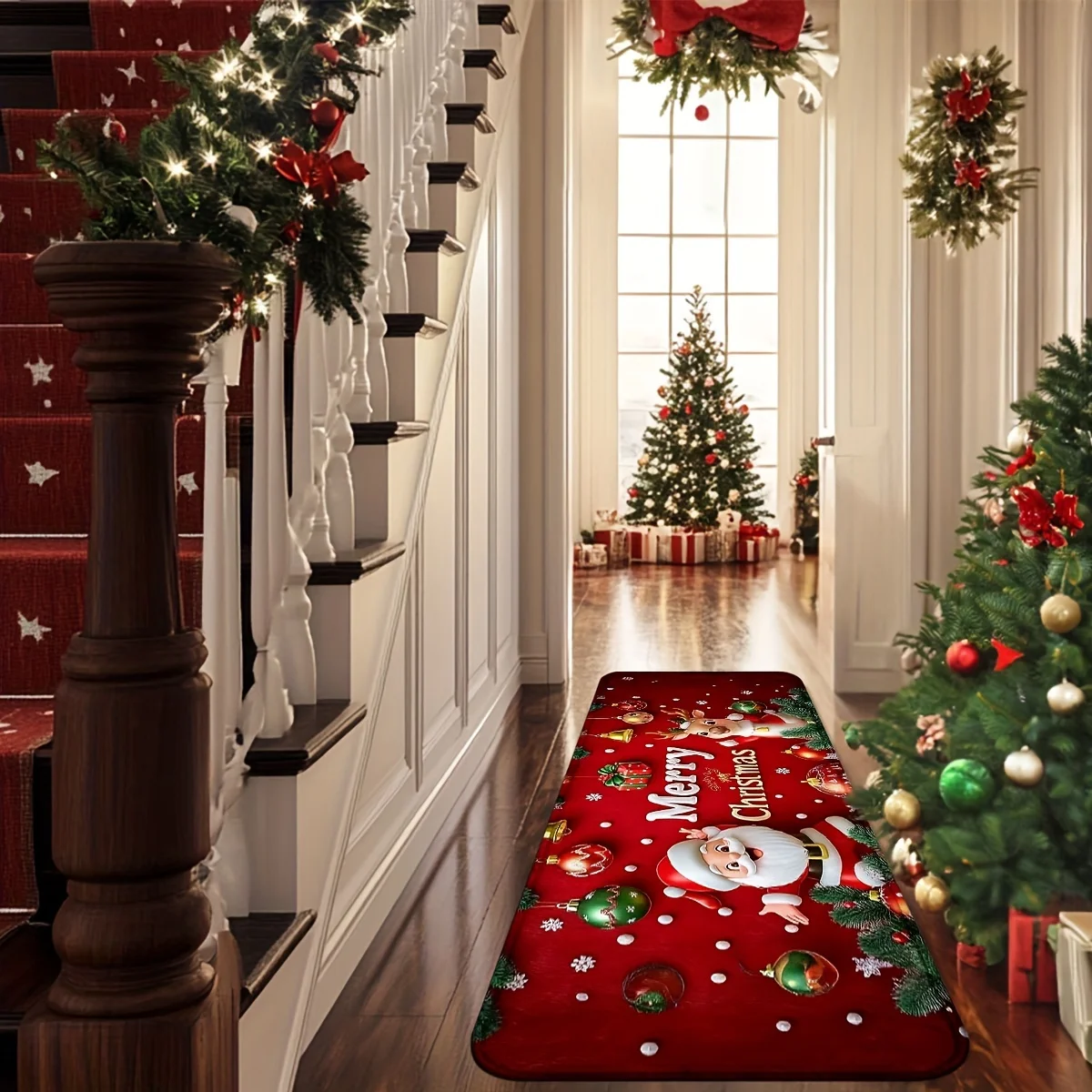 Merry Christmas Santa Reindeer Bauble Print floor mat kitchen living room hallway  Aisle Mat entryway laundry room holiday vibe