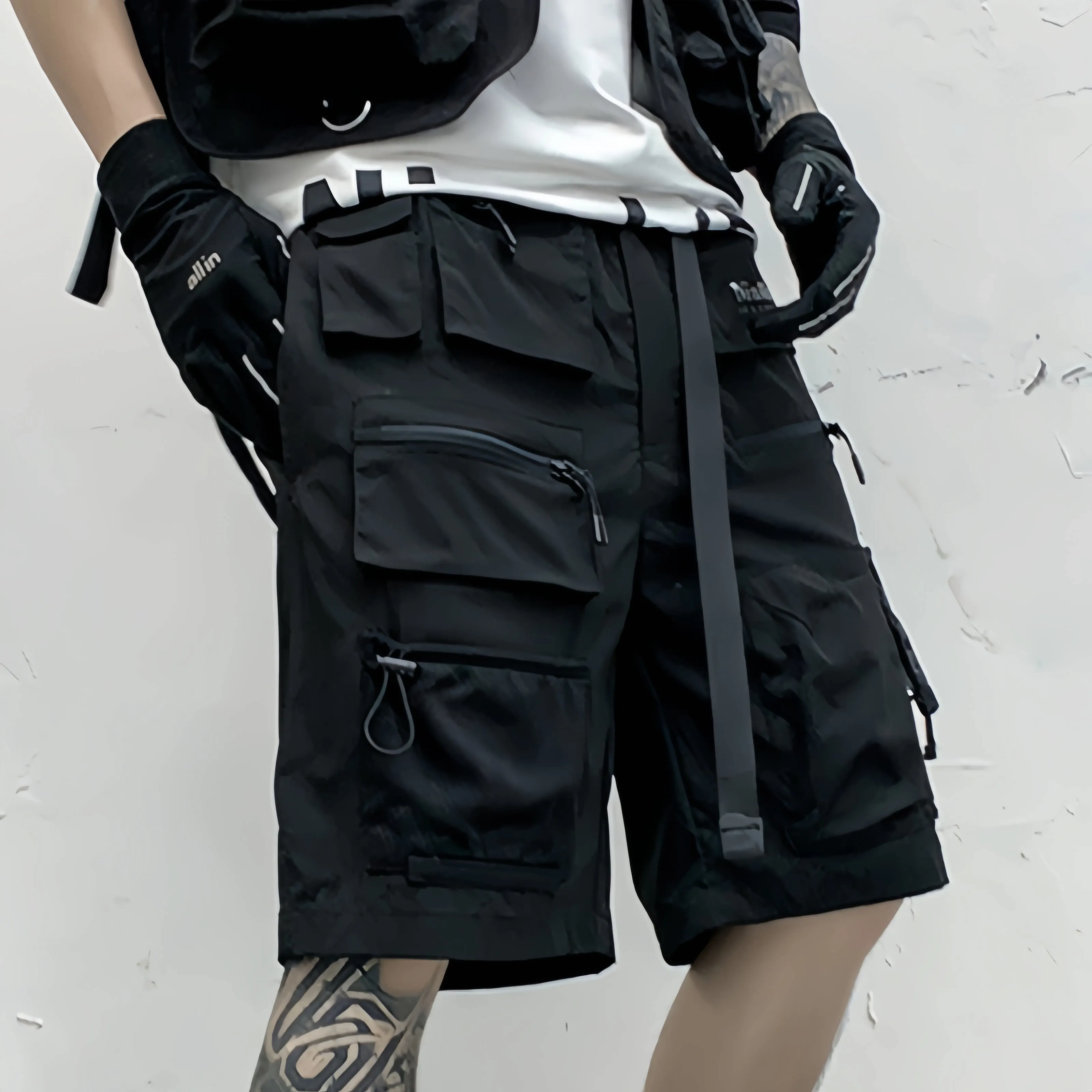 Multi Pocket Cargo Summer Solid Color Men's Dark Techwear Paratrooper Workwear Shorts Trendy Fried Street Ins Loose Outer Wear