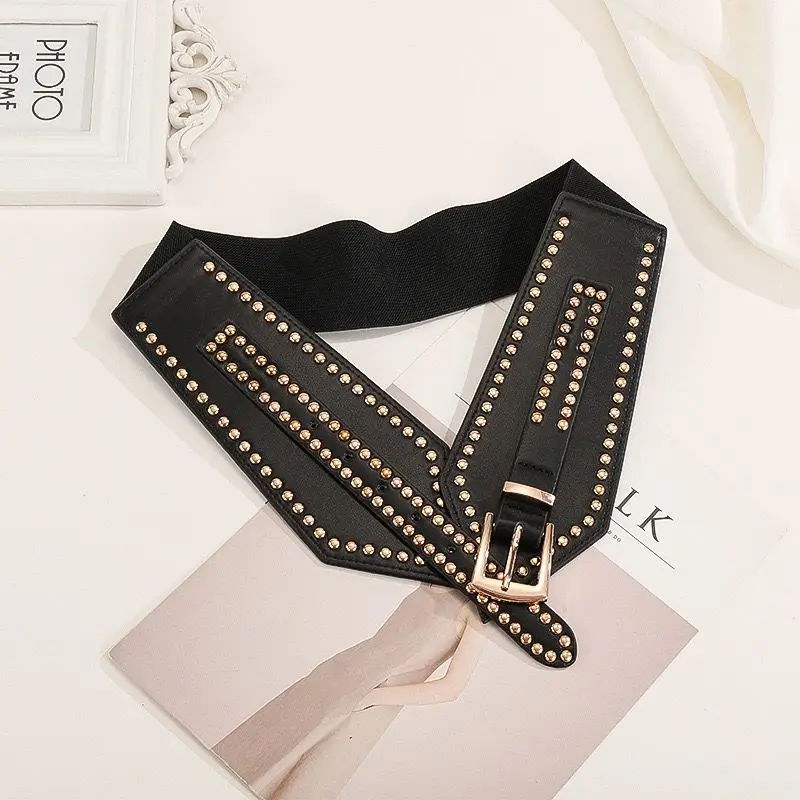 

Punk Style Asymmetric Belt Elastic Band Aesthetic Rivet Streetwear Leather Belt Chic Disc Belt For Women Apparel Accessories