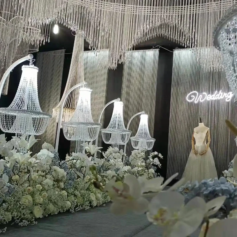 

8pcs New Arrival Crystal Pendant Flower Arch Iron Rack for Wedding Stage Walkway Aisle Decoration Hotel Road Lead Scene Layout