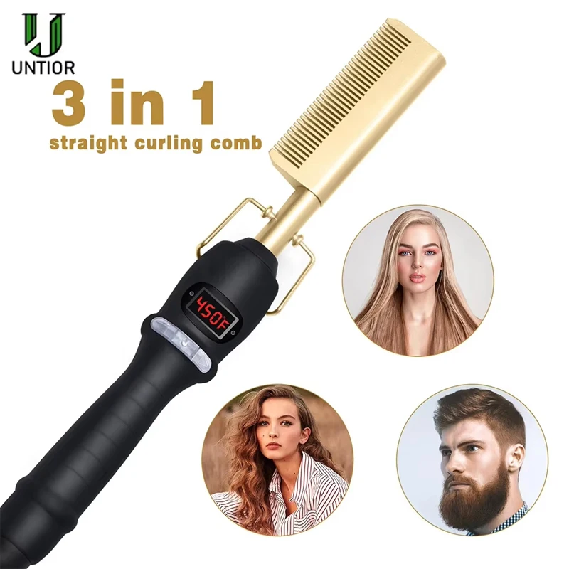

UNTIOR Hot Comb Hair Dry And Wet Straight Hair Curling Copper Comb Bangs Straight Hair Electric Heating Curling Comb Hair Comb