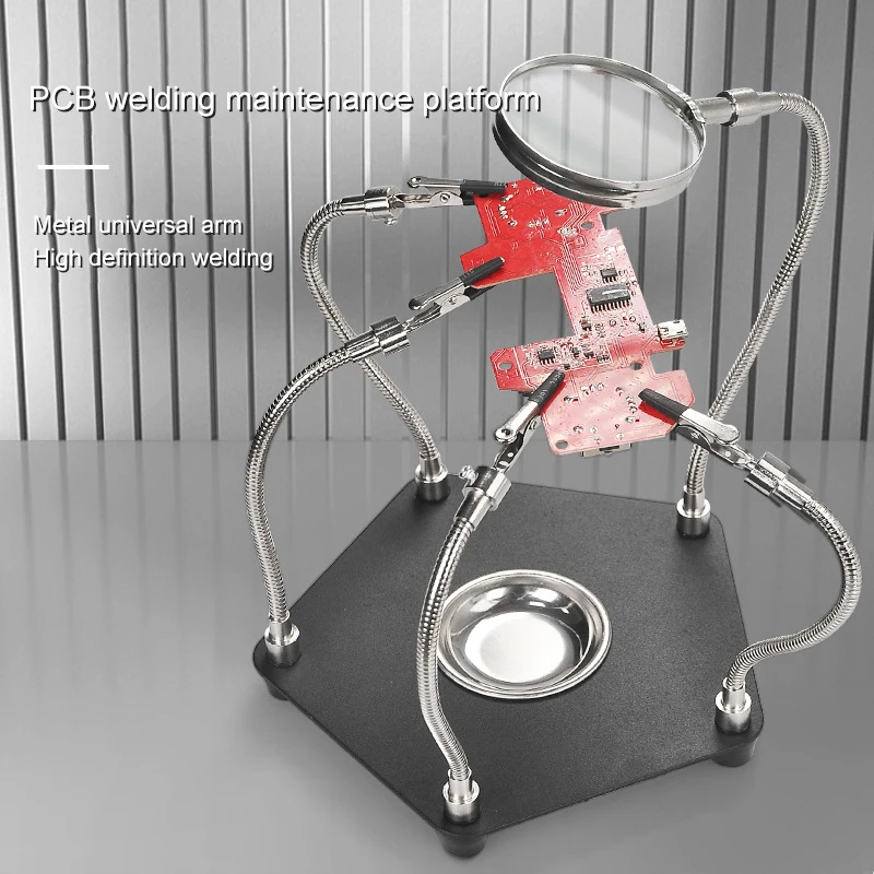 Helping Hands Soldering Clamp Station with Magnifying Glass PCB Circuit Board Holder Flexible Metal Wire Clips For Soldering