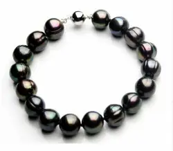 Large AAA 12-11mm Tahiti Black Green Baroque Pearl Bracelet 8 